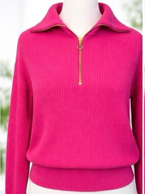 Talbots Hot Pink Ribbed Half-Zip Sweater